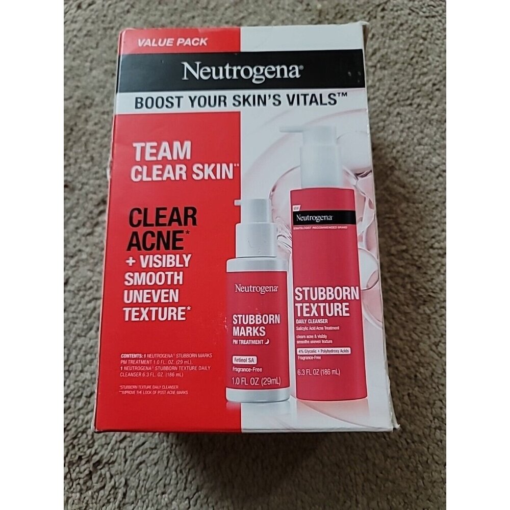 Neutrogena Stubborn Value Pack. PM Treatment 1oz, Cleanser 6.3oz Exp 09/2025